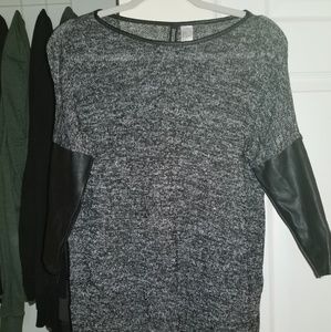 Knit top with faux leather details